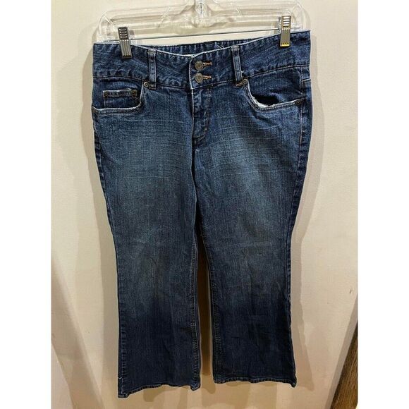 Express Jeans Womens 10S Seffaro Curvy Flared Blue Denim Festival Hippie Boho - Picture 1 of 11